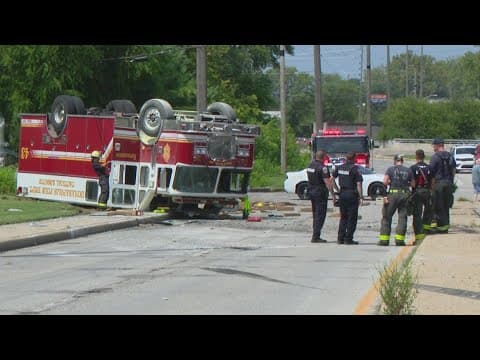 Man dies after crashing into parked semi, firetruck flips over en route to the scene