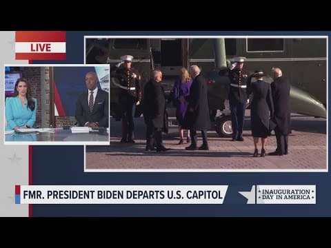 President Trump and President Biden exit inauguration along with families