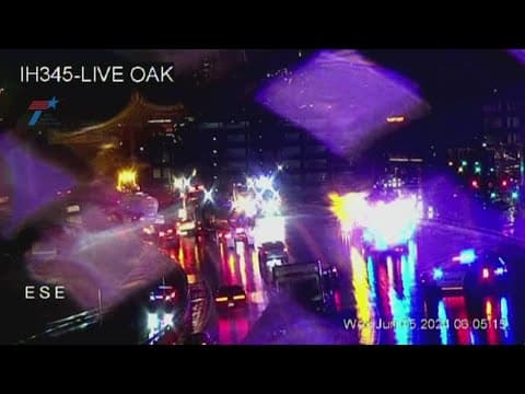 Texas storm: 18-wheeler hanging off bridge at southbound 75 and Live Oak, causing delays