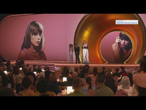 Taylor Swift wins album of the year at the Grammy Awards for the fourth time, setting a new record