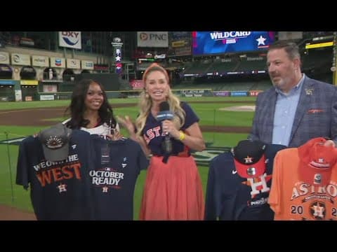 Meteorologist Chita Craft at Minute Maid Park ahead of Wild Card Game 1 matchup with Astros swag