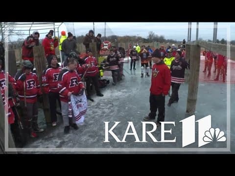 Fire departments play boot hockey to raise money for one of their own