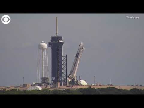 Timelapse video of SpaceX rocket being lifted on the launch pad in Florida