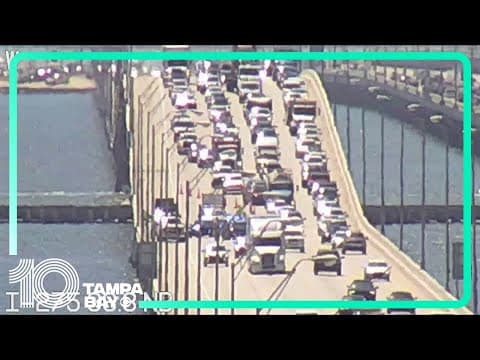 Pavement damaged on Howard Frankland Bridge after semi-truck loses tire, axle