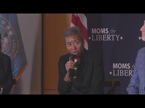 Virginia GOP gov. candidate Winsome Earle-Sears speaks at Mothers for Liberty event amid protests