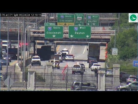 I-70 West at I-71 North closed because of dump truck fire