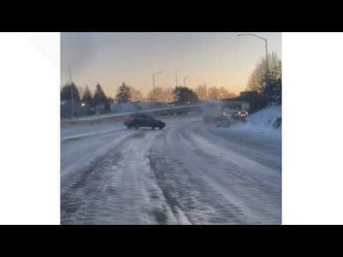Icy roads in Portland: Driver slides on I-84, crashes into another car
