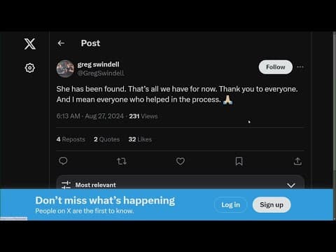 Brenna Swindell, daughter of former pitcher Greg Swindell, found, her dad says in post on X