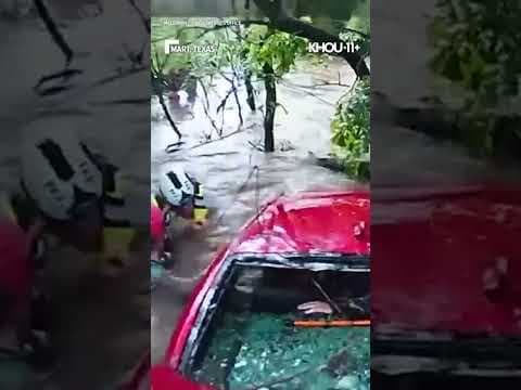 Scary moment in the Texas storms when a man was almost swept away