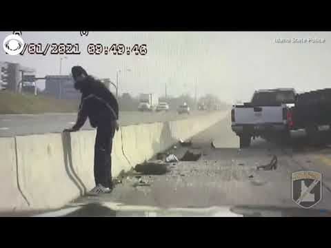 Trooper narrowly avoids being hit by truck
