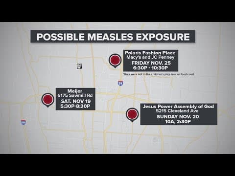 Columbus Public Health reveals 3 locations people may have had measles exposure
