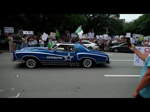 Fort Worth 'No Kings' protest: Dallas Cowboys-themed car drives by