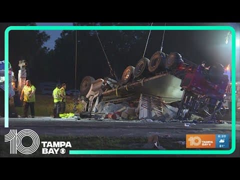 Crash involving overturned semi-truck shuts down westbound I-4 in Seffner
