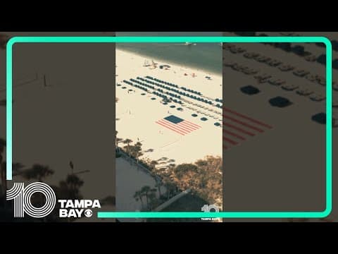 Giant American flag made out of 975 towels laid out on St. Pete Beach
