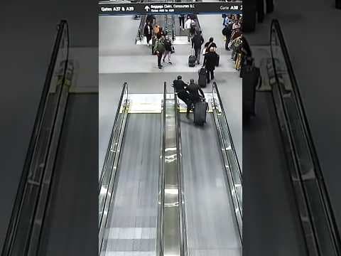 Security Camera Video: Pilot’s Foot Gets Stuck In Moving Walkway At Denver Airport