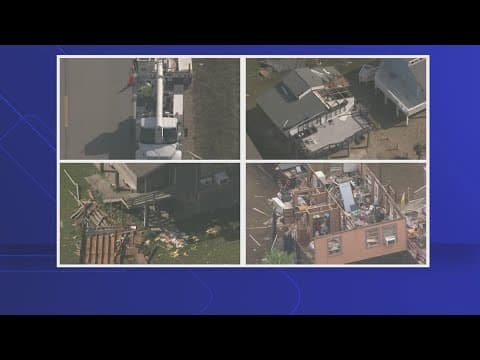 Aerial view of hurricane damage in Galveston, Texas