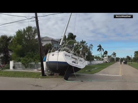 Storm surge from Milton leaves boats all over waterfront of Southwest Florida
