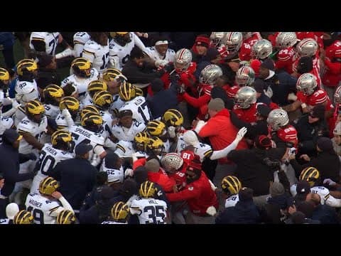 Ohio State vs. Michigan fight: Players brawl after Michigan players try to plant flag at midfield