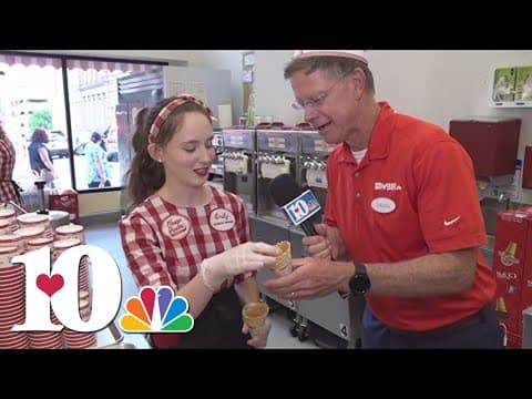 Todd scoops up some ice cream at Cruze Farm