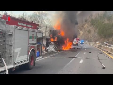 Video: Crews battle semi-truck fire that shut down I-75 in Campbell County