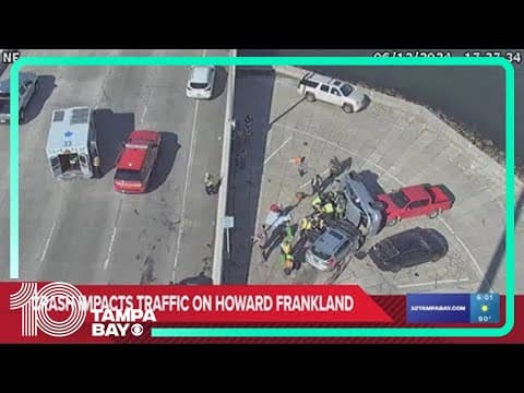 Rollover crash on Howard Frankland Bridge blocks northbound lanes