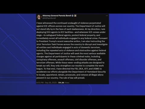 Attorney General Pam Bondi vows to use Feds to defend ICE