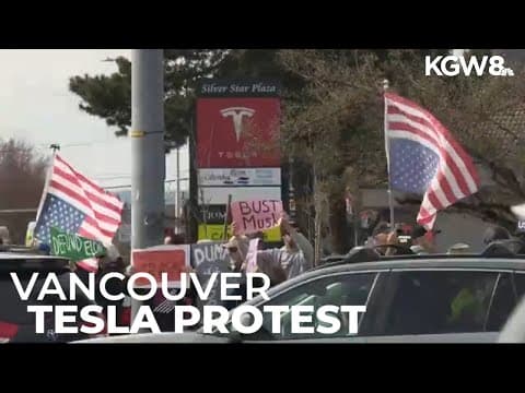 Protesters rally against Elon Musk outside Vancouver Tesla store