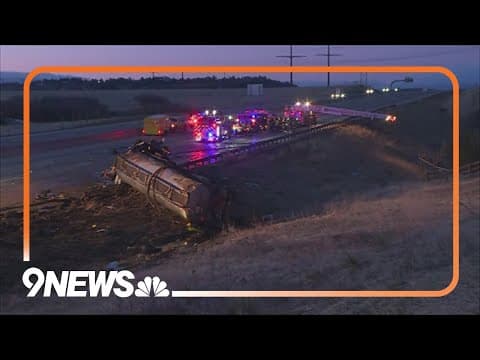 Tanker spills thousands of gallons, closes southbound I-25