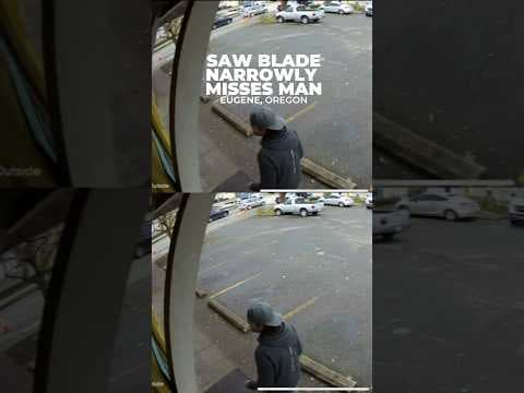 Giant saw blade narrowly misses man after coming loose from construction site