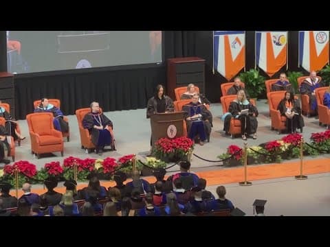 Mia Gradney gives commencement speech to Sam Houston State University graduates