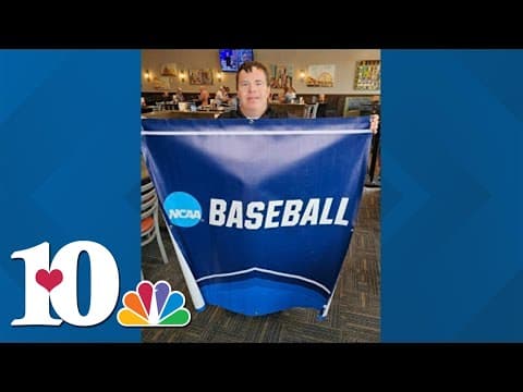 Tennessee baseball gifts Northern Kentucky manager Ryan Mavriplis banners from Knoxville Regional