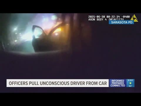 Sarasota police rescue unconscious driver moments before car becomes engulfed in flames