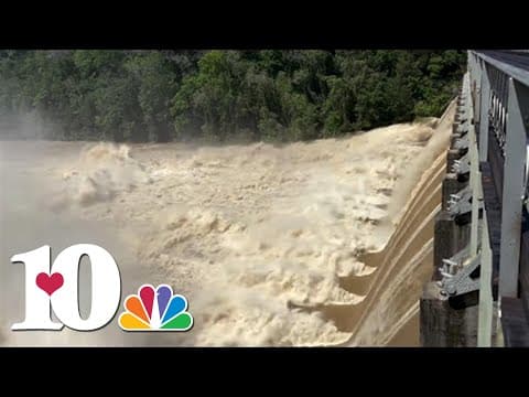 Great Falls Dam spills, releasing a torrent of water into the Caney Fork River in Middle Tennessee