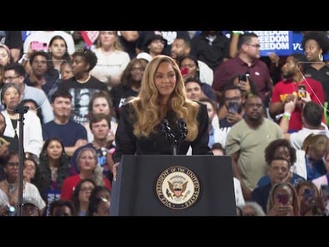 Beyonce and Kelly Rowland take stage to introduce Kamala Harris at Texas rally