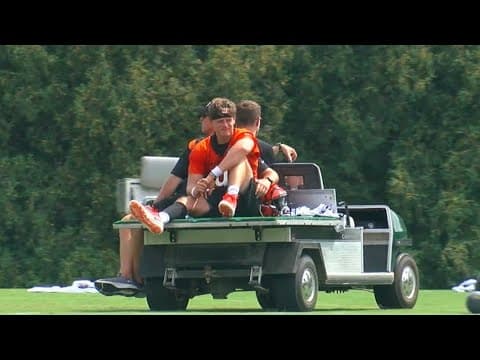Bengals QB Joe Burrow carted off practice field after calf injury