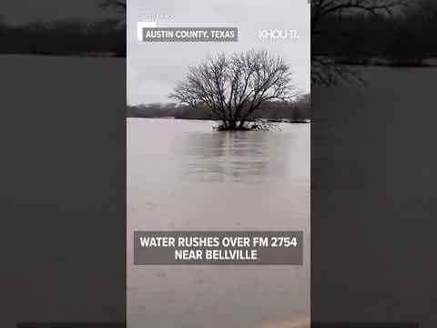 Water rushes over Austin County, Texas road during flooding #shorts