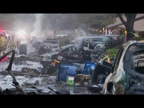 San Diego neighborhood in flames after private jet crashes into power line, house