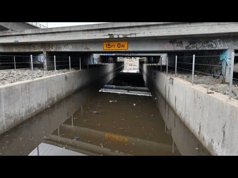 Above San Diego | Rain brings flooding underneath 163 Freeway in Mission Valley