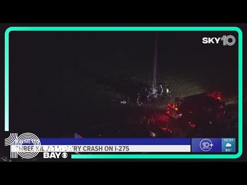 FHP: 3 people killed after car crashes into pole, catches fire off I-275 in Manatee County