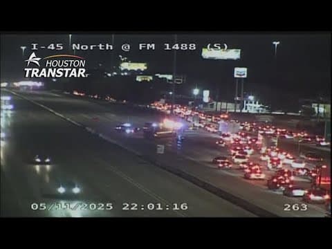 I-45 blocked at FM 1488 due to crash