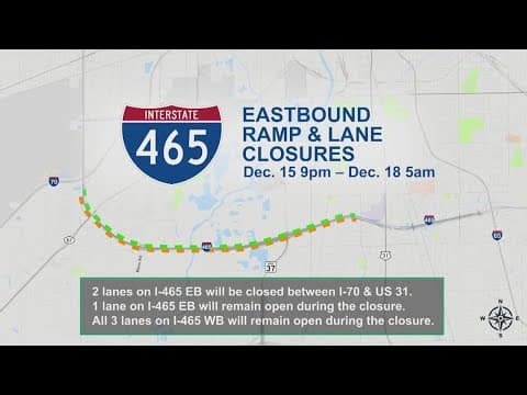 Weekend I-465 lane closures start Friday night