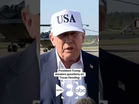 President Trump answered questions about deadly flooding in Texas on Sunday.