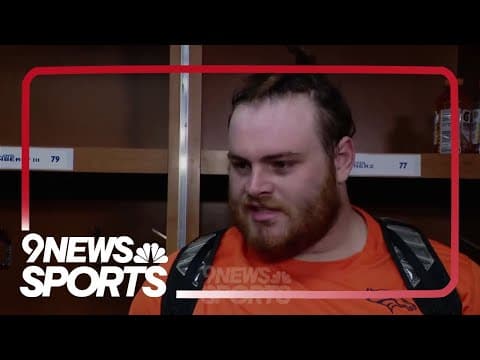 Quinn Meinerz reacts after being called for an offsides penalty that took a Broncos TD off the board