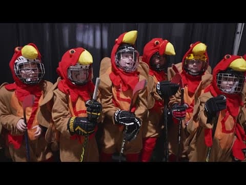 Gobbling young fans cheer on Capitals during intermission against Devils