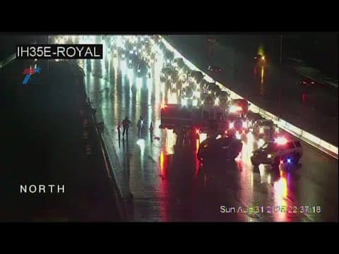Overturned car causing traffic on I-35E