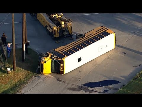 RAW VIDEO | Multiple ambulances respond to school bus rollover crash in SE Houston