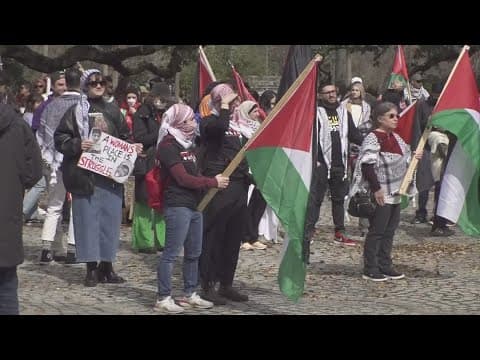 Palestine activists march through the French Quarter