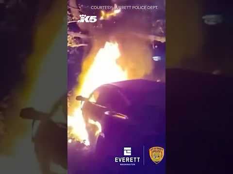 Everett police pull man from burning Tesla