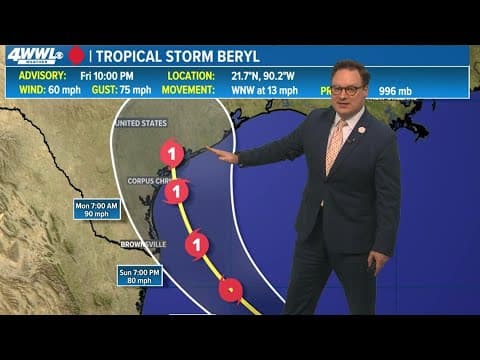 Friday 10 PM Tropical Update: Beryl could land somewhere along Texas coast
