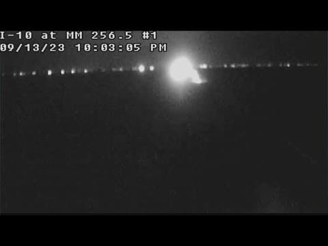 Traffic moving on westbound side of the Twin Span, after accident with a car on fire